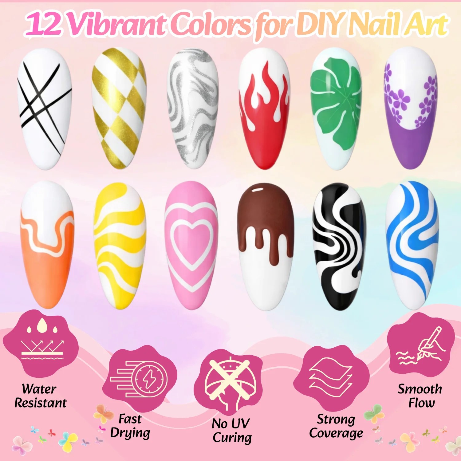 12 Colors 3D Nail Art Pens Set - огляд і ціна Correction Pen Fine